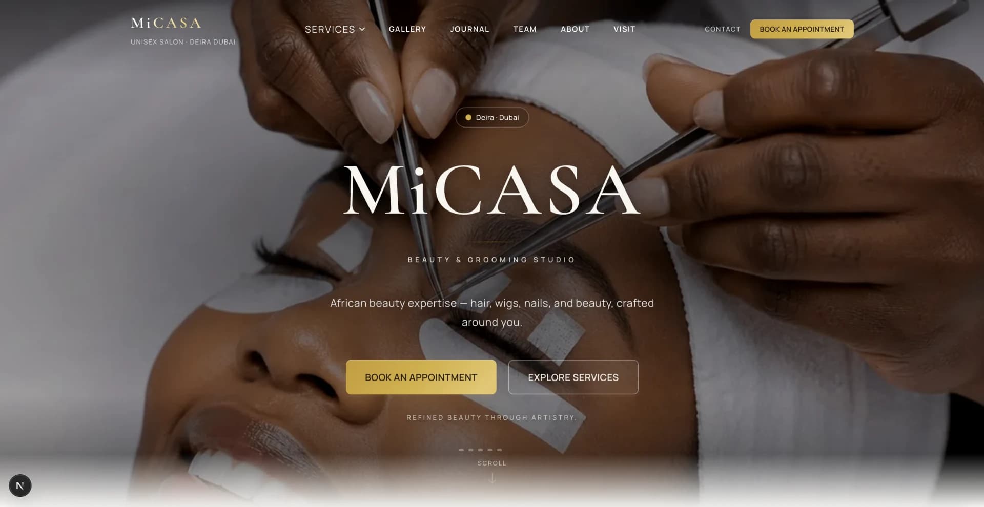 MiCasa Salon booking and services interface
