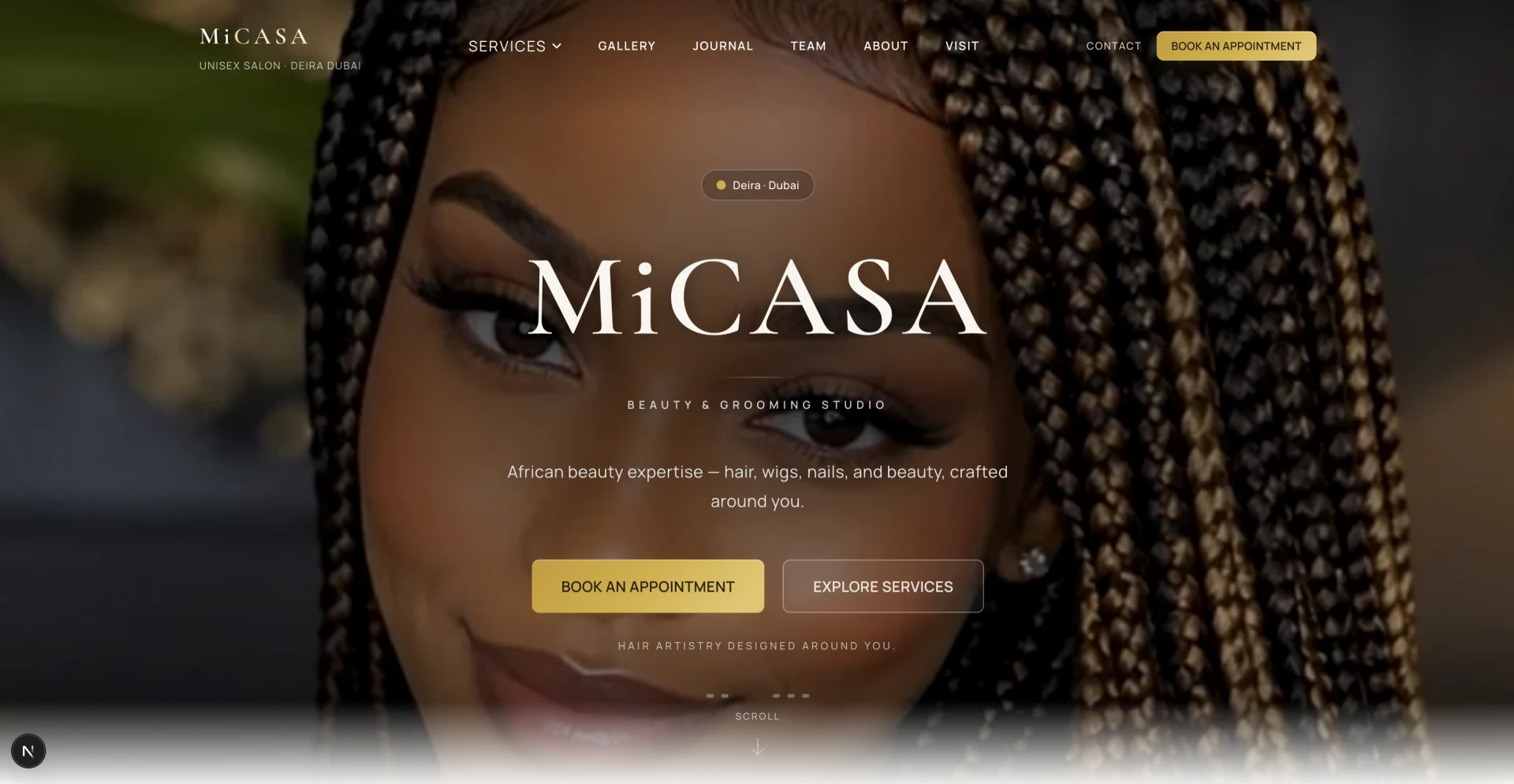 MiCasa Salon luxury website homepage
